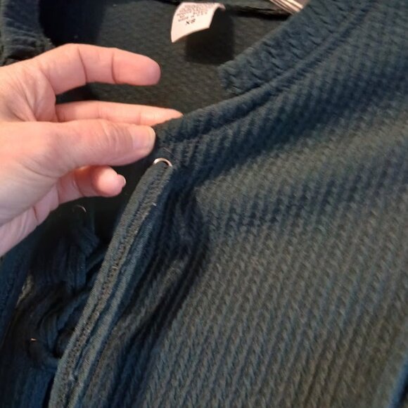 New Lace Up Henley T-shirt Top XS Dark Green Bullet texture fabric Cable knit LS - Picture 5 of 11